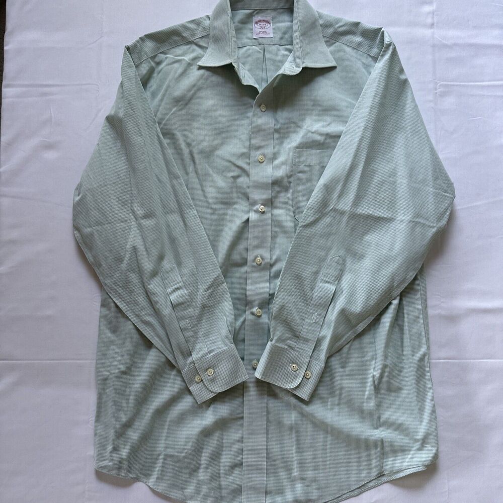 Brooks Brothers Shirt Mens 16-2/3 Green Blue Graph 346 Non Iron Cotton READ